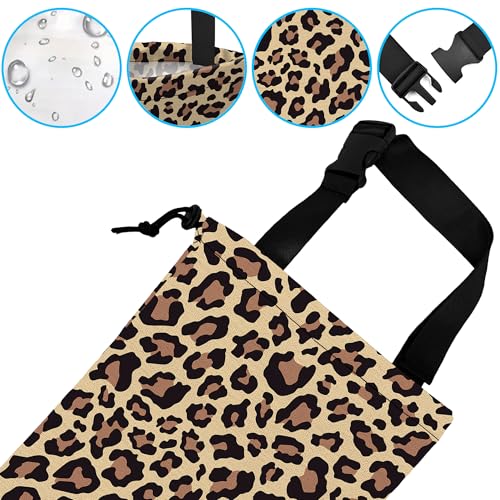 Image of Car Trash Bag Hanging Brown Leopard Print Car Trash Can Waterproof Garbage Bag Hanging for Car Back Seat
