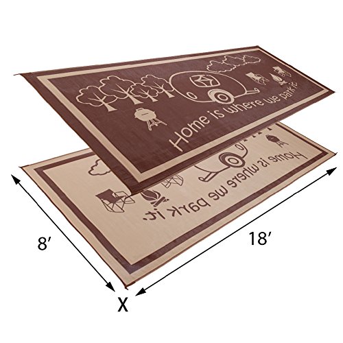 Stylish Camping 8-Feet x 18-Feet Outdoor RV Home Patio Reversible Mat - Brown/Beige
