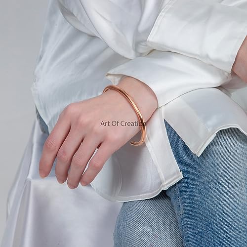 Art Of Creation Handmade Pure Copper Bracelet For Unisex Carpal Tunnel Adjustable Bracelets | Cuff And Kada Yoga Jewelry For Men and Women | India Pattern4