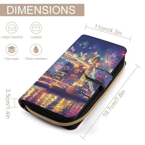 Tower Bridge in London Fireworks Fashion Women's Wallet RFID Blocking Bifold Clutch Purse Compact Card Holder 19.7x11x3.5cm2