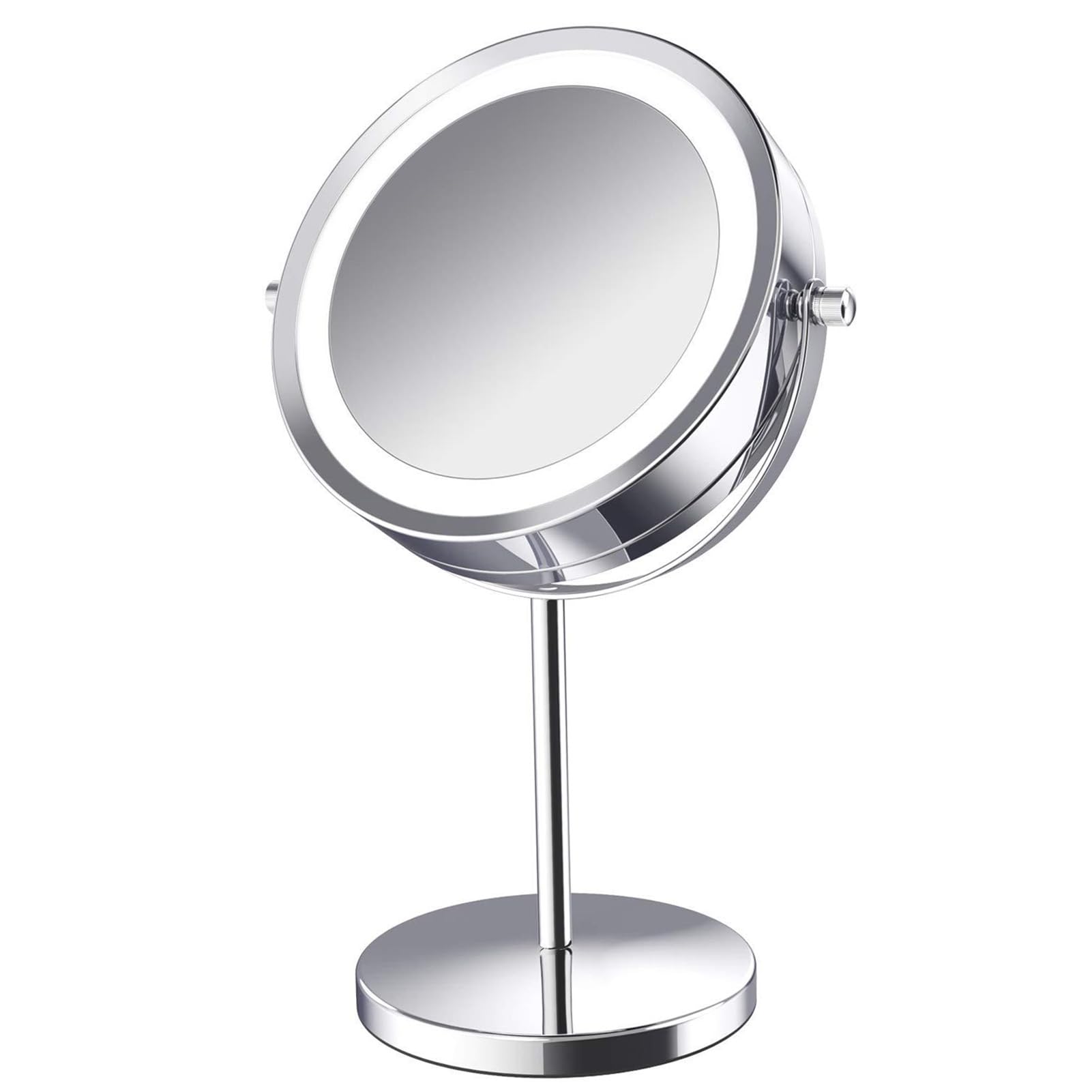 Espejo con luz LED y doble cara con aumento 5X con ángulo ajustable de mesa