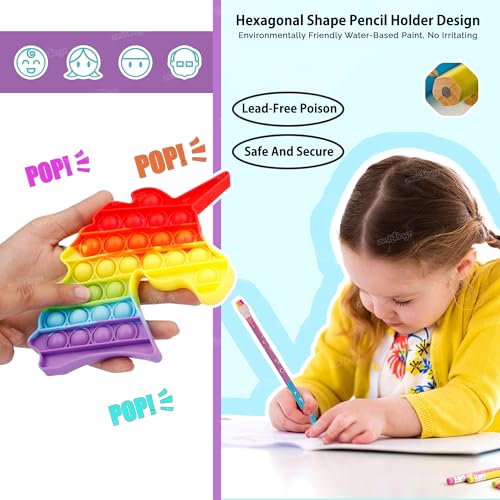 Image of Zest 4 Toyz Cartoon Pencil Case Combo Set with Large Pencil Pouch 12 Pencils with Erasers Rainbow Unicorn Pop It Toy Ideal Gift for Kids Boys and Girls - Multicolor