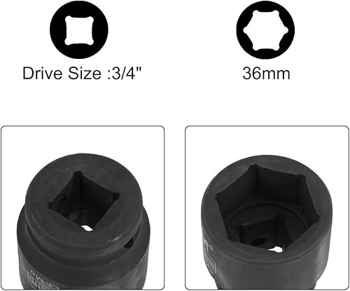 Miniatura 3 de uxcell 3/4 pulgadas de accionamiento por 1.417 in de zócalo de impacto poco profundo, acero de aleación Cr-Mo, 6 puntos, métrico