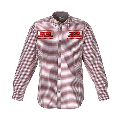 Chef Works Custom Embroidered Mens Modern Gingham Long Sleeve Dress Shirt, Chili Peppers, S