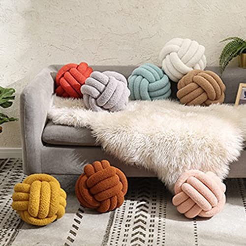 Bigougem Knotenkissen, Geknotetes Ballkissen, Ultraweich, Begleitung, Dekorativ, Handgewebt, Dekokissen Geknoteter Ball, Lamm Samt, Sofakissen, Knotenkissen Beige 22cm