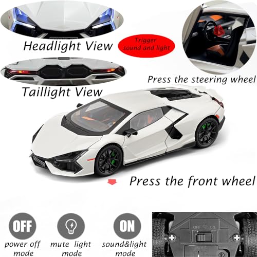 Modelo de coche Lambo Revuelto 1:24 blanco con luz y sonido miniatura 3