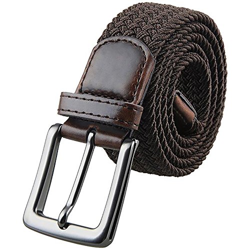 Julongcul Canvas Elastic Fabric Woven Stretch Multicolored Braided Belts (Coffee)