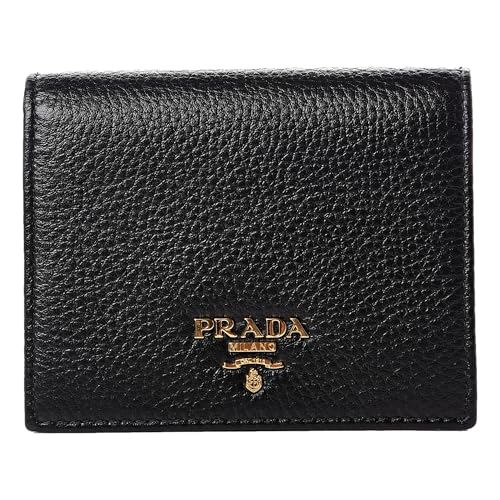 Prada Unisex Vitello Grain Nero Black Logo Leather Bifold Snap Wallet 1MV204