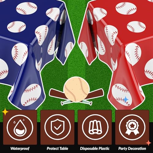 Tenceur 3 Pcs Baseball Plastic Tablecloths, Rookie of The Year Birthday Decorations, 54 x 108 Inch Baseball Rookie Year Table Cloth Red Blue White Table Cover for Party Supplies (Fresh Color) by Tenceur - Used condition - Image 3