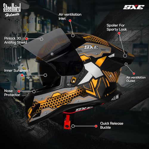 Image of Steelbird SBH-61 SXE X3 Pinlock ISI and Dot Certified Full Face Graphic Helmet for Men and Women with Inner Silver Sunshield