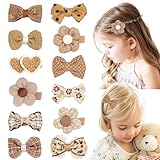 EleMirsa 12pcs Girl's Hair Clips Brown Bow Fabric Snap Hair Clips Brown Flower Hair clips Bow Hair Accessories for Little Girl Teens Toddler Kids