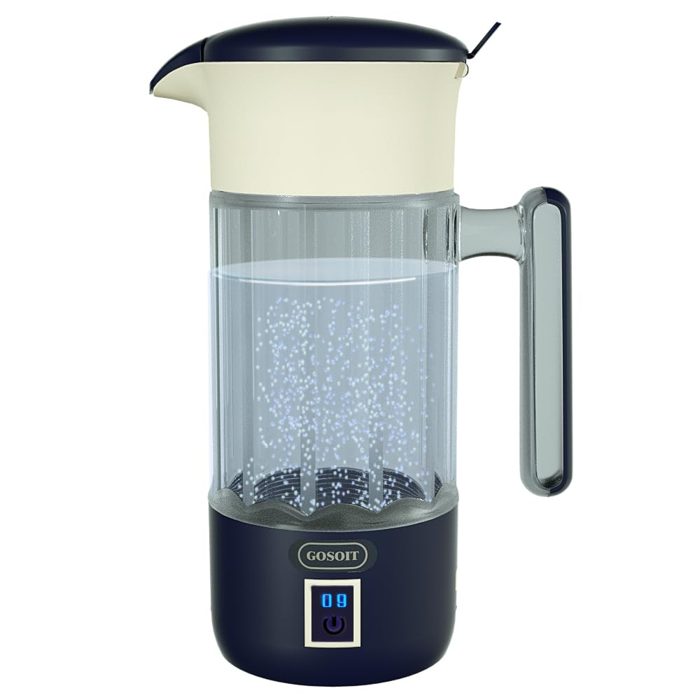 GOSOITHydrogen Water Bottle Hydrogen Alkaline Water Generator Ionizer Hydrogen Water Maker Machine Hydrogen Water Jug Pitcher with SPE PEM Tech 1500ml/51oz (Dark Blue)