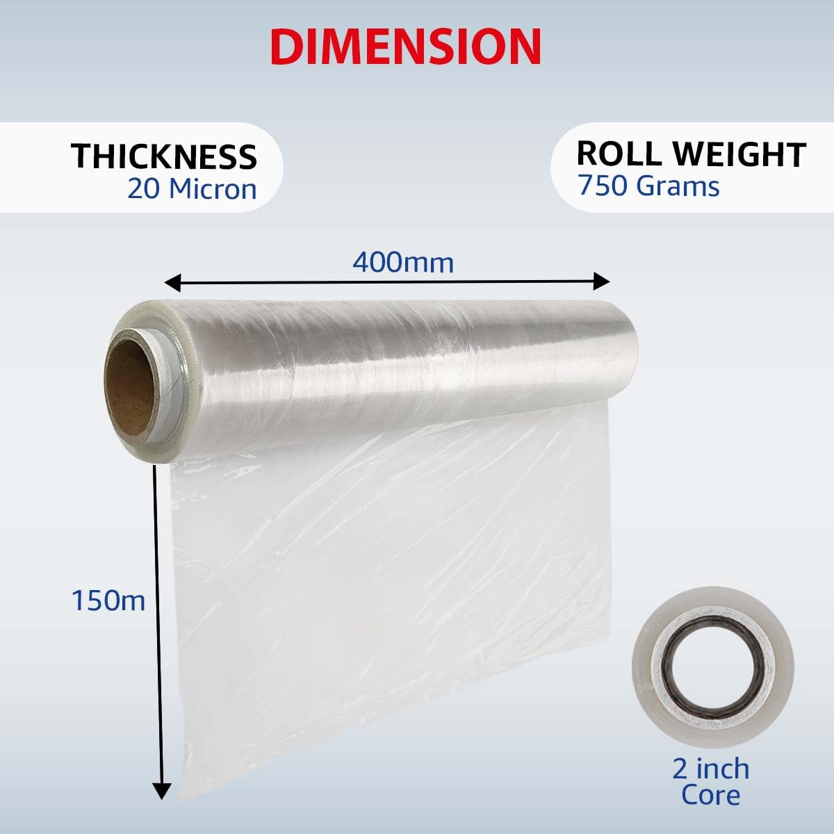 Lot de 2 rouleaux de film transparent solide et durable pour palette 400 mm x 150 m x 20 mu | Film rétractable extensible indéchirable | Résistant à l'eau et à l'humidité | Haute qualité et