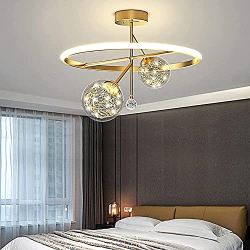 Lustre LED 49W gypsophile doré avec télécommande et gradation tricolore