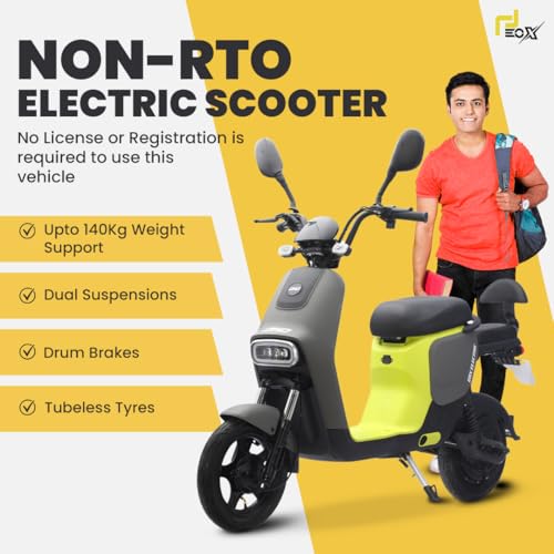 Image of EOX OKO Low Speed Electric Scooter with Non RTO 50-60Km Mileage Neon Grey Portable 48V Lithium Battery & Charger (NeonGrey)