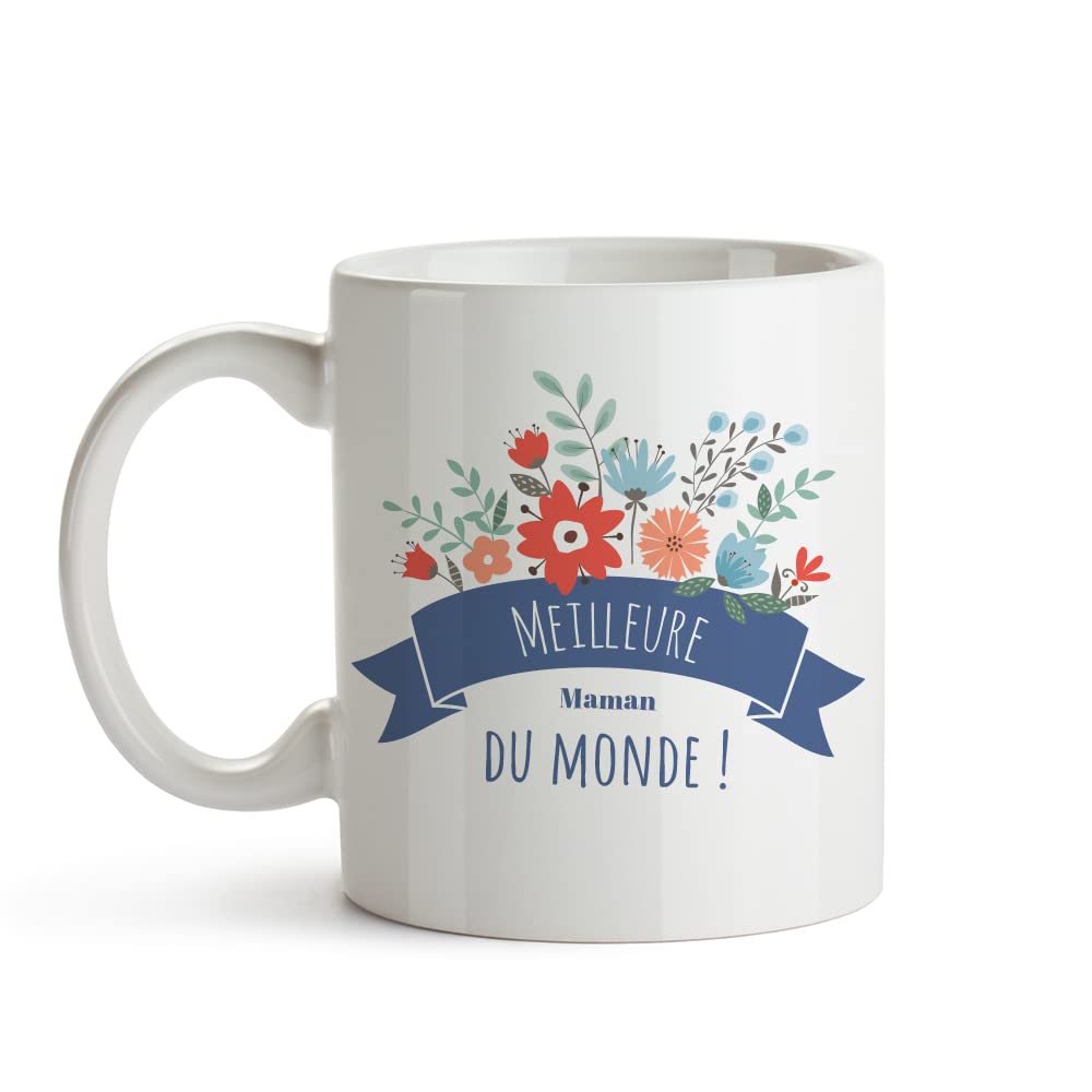 CADEAUX.COM - Best Mum of the World Mug - Mum Gift - Original Mother's Day Gift Idea, Best Flower Mom