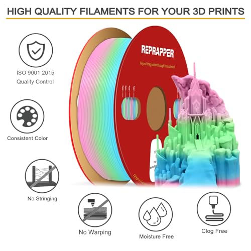 Image of RepRapper Rainbow PLA Filament, Multicolor PLA 1.75 mm Filament, (+-0.03 mm), Fast Change 1 kg PLA Filament 1.75 mm, Multi-Color 3D Printing Materials for 3D Printer, Matte Rainbow