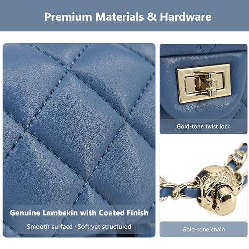 Image of M-ioi-M Small Quilted Crossbody Bag for Women, Genuine Leather Mini Shoulder Flap Purse with Gold Chain Strap & Top Handle