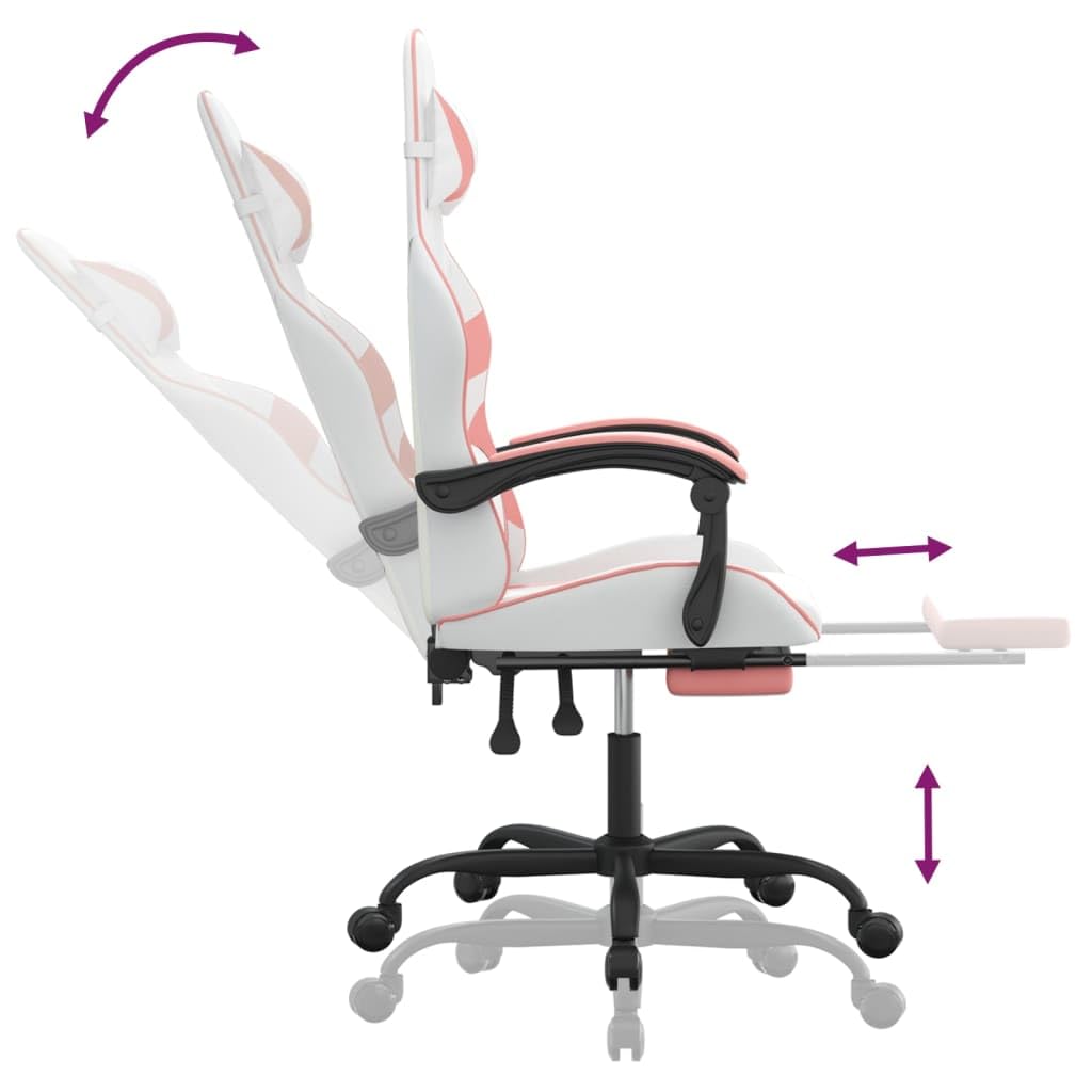 Tomostar Chaise Gaming, Chaise de Jeu Fauteuil Gamer Fauteuil de Bureau avec Repose-Pied Blanc et Rose Similicuir