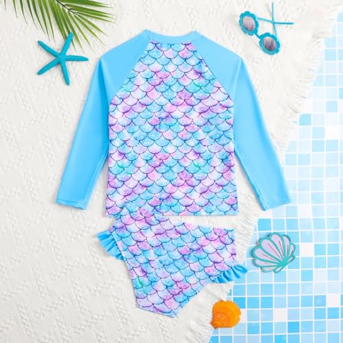 Image of HILEELANG Toddler & Little Girls' Long Sleeve Rash Guard Swimwear Set - UV Protection, 2-Piece Design, Fun Prints, 2-9 Years