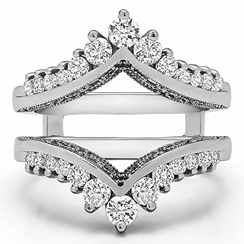 TwoBirch Vintage Ring Guard and Engagement Ring - 2 Piece Set Includes Guard and 1 Ct CZ Solitaire - Sterling Silver4