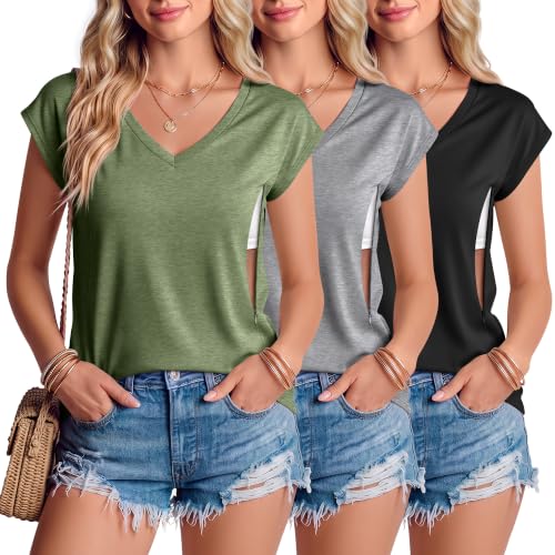 JoyMotion Women's V-Neck Nursing Tops 3-Pack, Medium, 3-Color Set