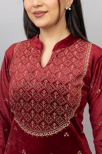 Image of HIFZAA velvet kurta palazzo set with dupatta for womens printed winter wear suit M to 4xl
