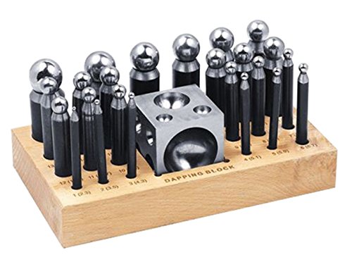 26 Piece Dapping Doming Punch Block Set 2.3 mm to 25 mm Jewelry Making Metal Forming Tool Kit