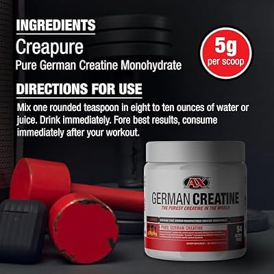 German Creatine - Micronized Creatine Monohydrate Powder, 99.99% Pure Creapure for Muscle Growth, Strength & Performance, Supports Muscle Recovery, 3rd Party Tested, Unflavored - 270g (54 Servings)