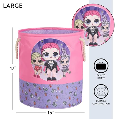 Image of Idea Nuova LOL Surprise 3 Piece Multi Size Fabric Nestable Toy Storage Basket Set, with Rope Carry Handles