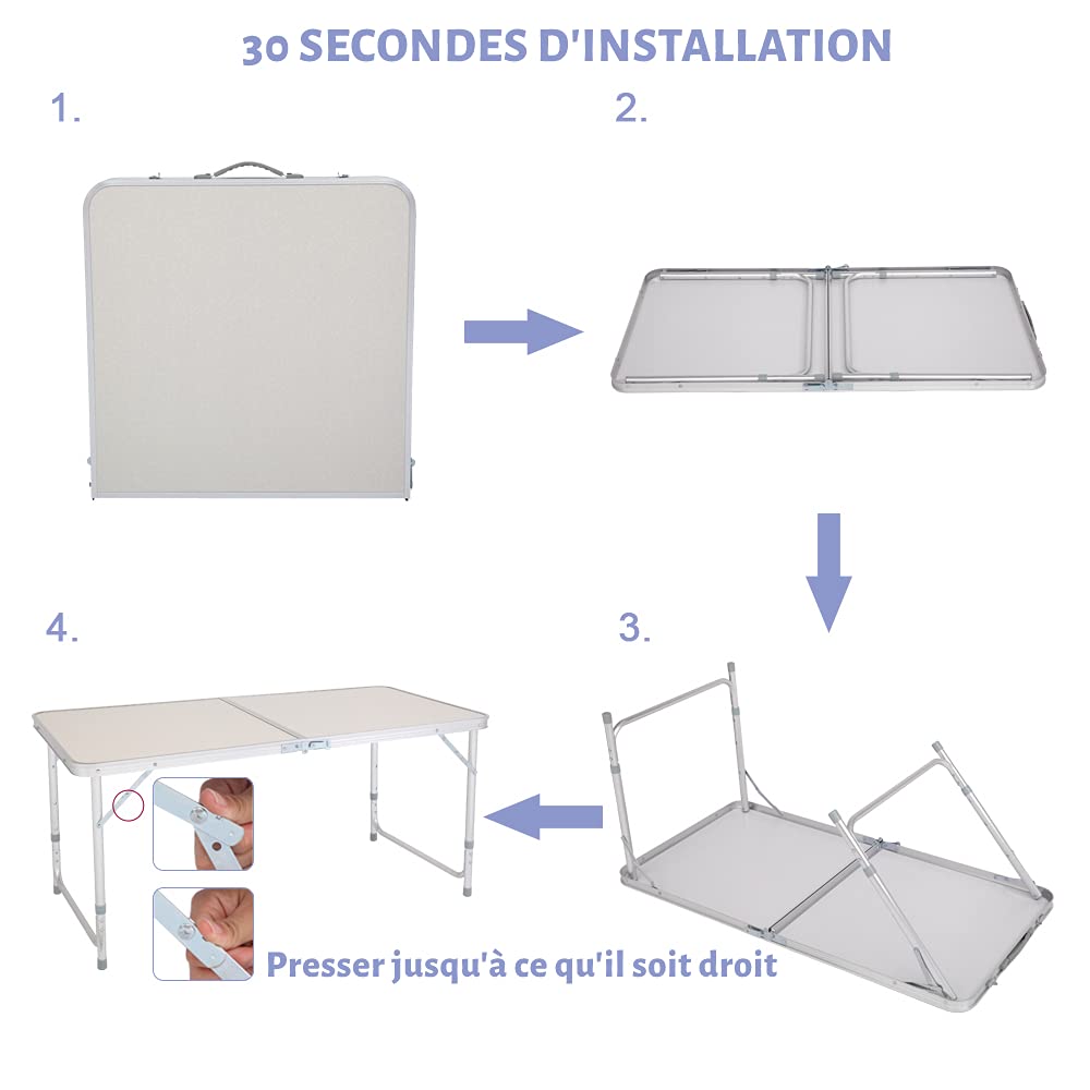 Alightup Table Camping Pliante Aluminium Table D'appoint pour Caravane Jardin BBQ Barbecue en Portable Exterieure 120 x 60 x 70 CM