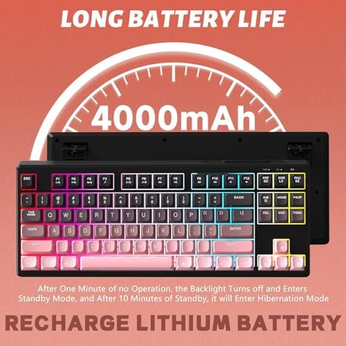 ATTACK SHARK M87 80% Wireless Gaming Keyboard,87 Keys Rainbow Lights TKL Mechanical Feeling SA PBT Keyboard for Mac/Win, Bluetooth 5.0/2.4Ghz Dual Mode Pc Keyboards for Office/Gaming Blackpink - 5