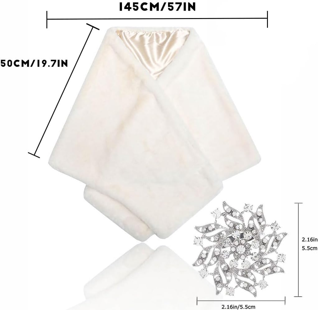 Women's Faux Fur Shawl Wedding Wrap Bridal Stole Scarf Cape for Bride and Bridesmaids - Image 3
