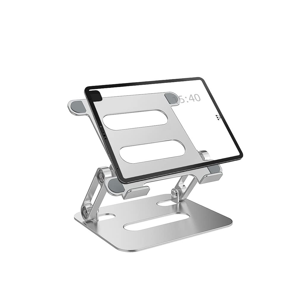 Support cadre de bureau réglable métallique argent pour tablette et ordinateur
