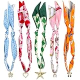 Jbnausoy 5 Pack Bandana Necklace, Silk Scarf Necklace with Charm Adjustable Tie Statement Jewelry for Women Teacher Holiday Gifts,Women Birthday Mothers Day,Valentine's Day