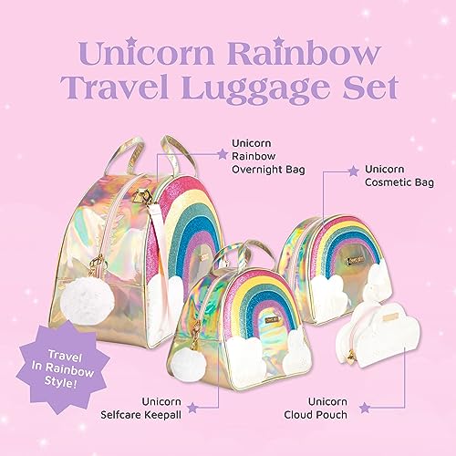 Glimmer Wish Unicorn Rainbow Travel Luggage Set - Overnight Bag, Cosmetic Bag, Selfcare Keepall, and Cloud Pouch, Set of 4 Travel Bags for Teens2