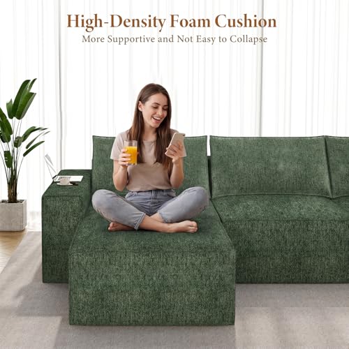 Image of Vesgantti 143.7 inch Oversized Boneless Couch, Modern 7 Seater Modular Sectional Sofa with Deep Seat, Convertible Chenille Cloud Couches for Living Room, No Assembly Required, Green