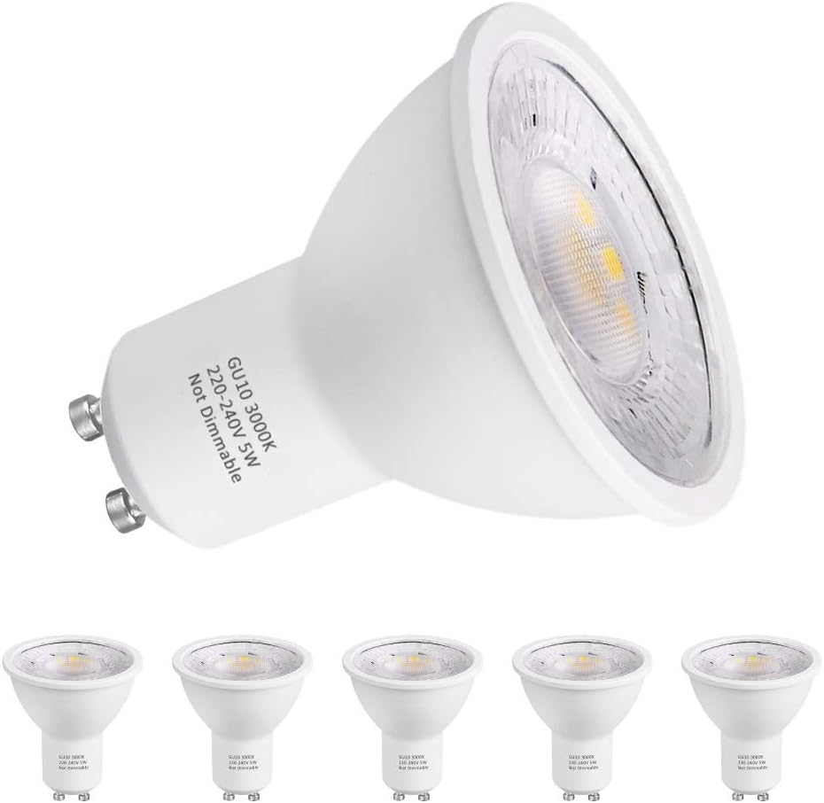 MR16 LED Bulb, PURSNIC 5W GU10 LED Light, 40W MR16 Halogen Bulbs Equivalent, 3000K Warm White MR16 LED Spotlight Bulbs, 400Lumen Non-dimmable Recessed Lighting, 6-Pack [Energy Class A+]