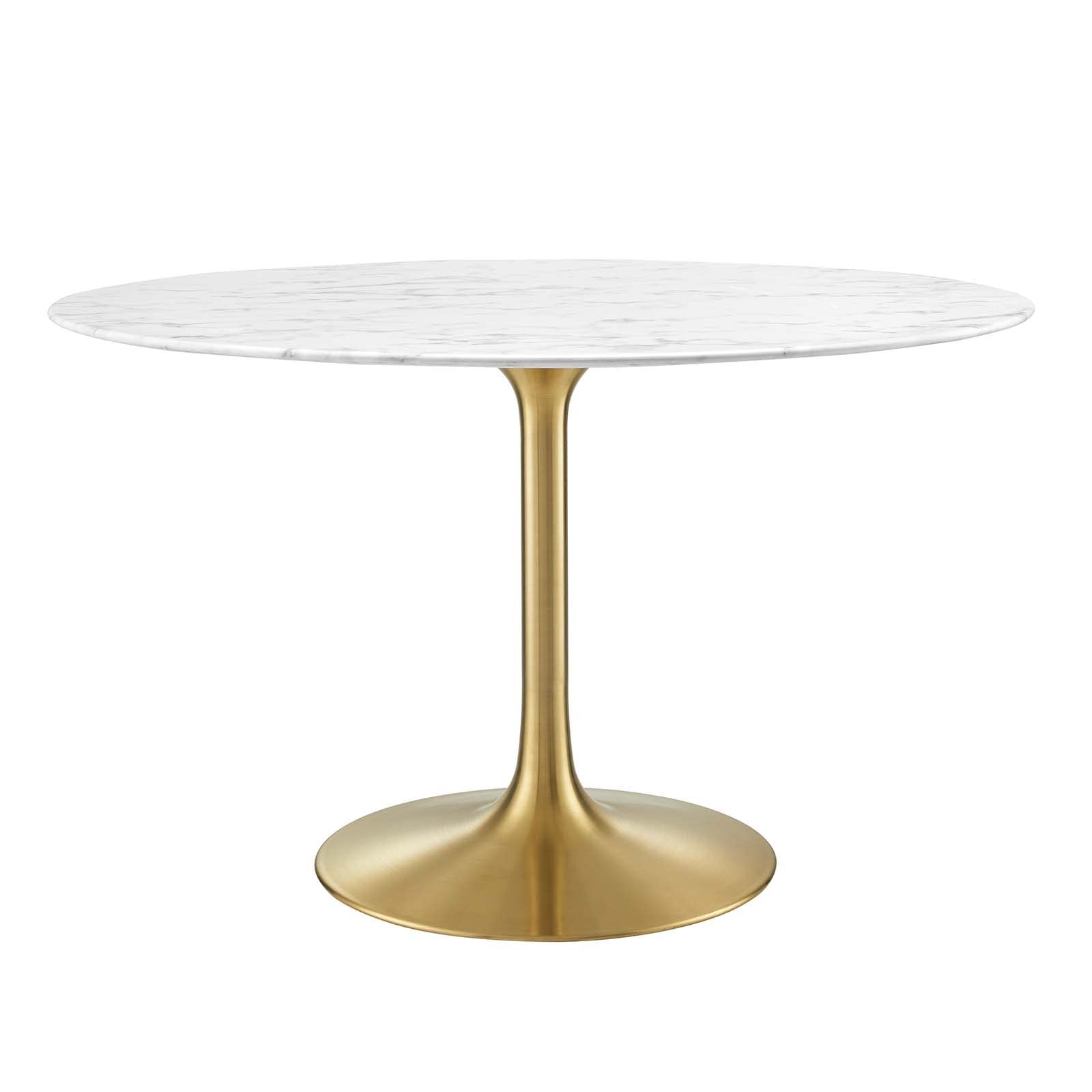 Modway Lippa 47" Mid-Century Dining Table with Round Artificial Marble Top in Gold White