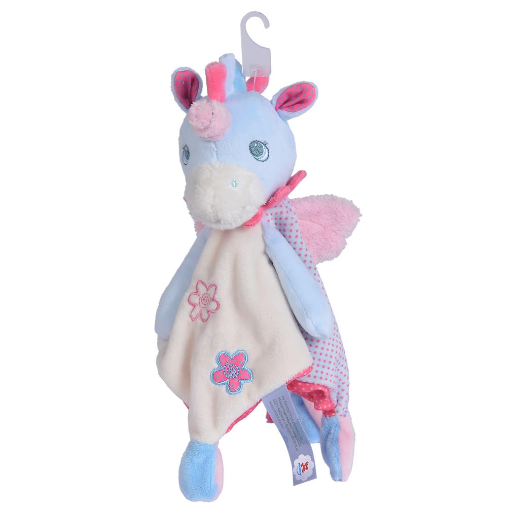 Doudou Licorne personnalisé avec Le prénom de bébé, en Velours Doux, Cadeau de Naissance baptême (Ciel Forme carré)