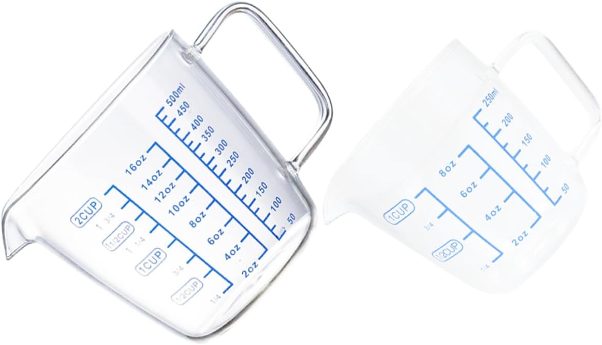 LABRIMP 2pcs Measuring Cup High Borosilicate Glass Liquid Measuring Cups Scales for Baking Capacity Easy to Clean Household Kitchen Tool
