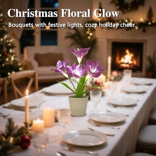 Image of Artificial Purple Lily Flower Lamp - Flower Night Light, Christmas Birthday Gifts for Women Wife Girlfriend Mom Anniversary Bedroom Bar Coffee Shop Night Light Lamp Home Decor