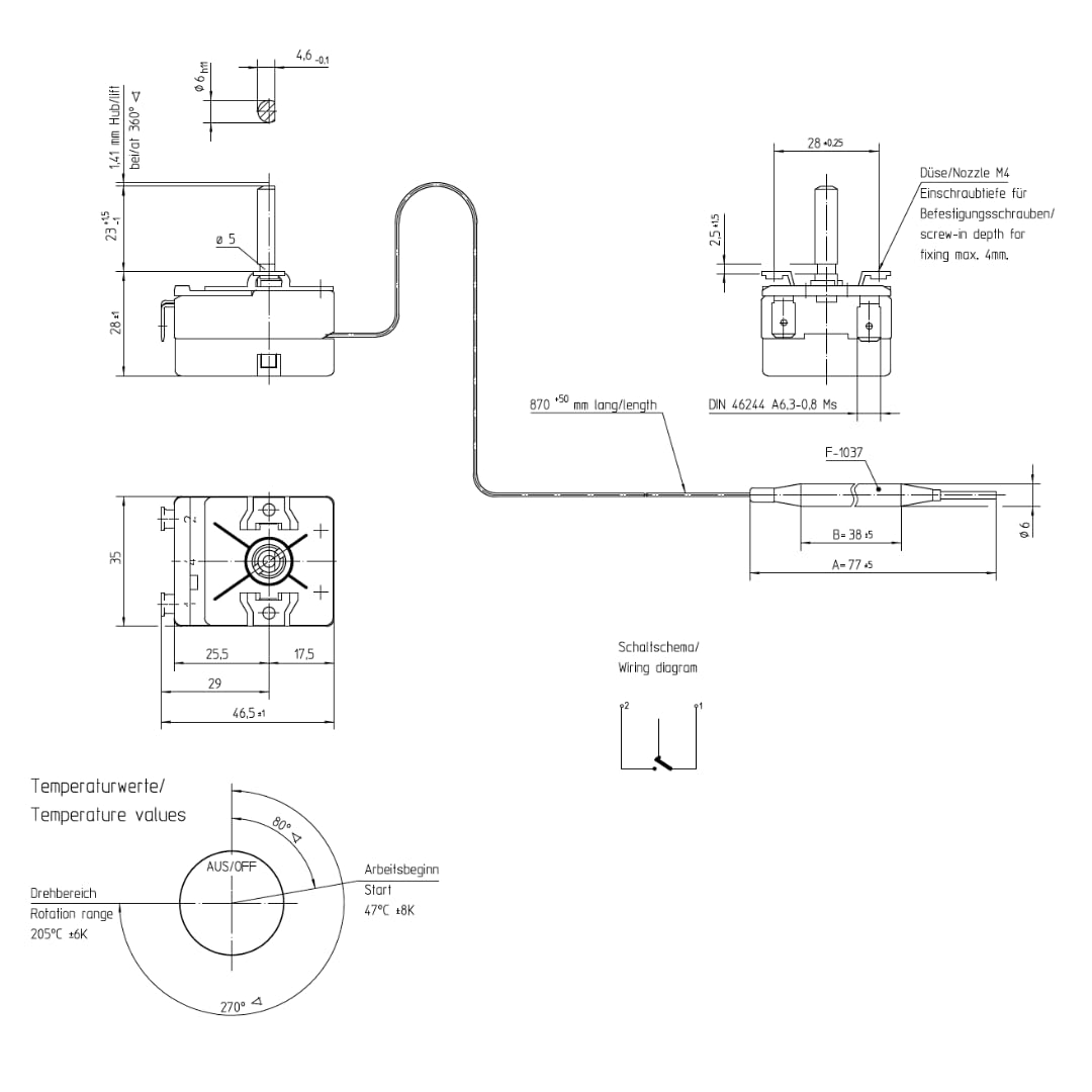 Thermostat pour friteuse EGO. 50-205ºC | Dimensions 12 x 8,5 x 7 cm | Contrôleur de température | Régulateur d'énergie | Pour mesurer la température de l'huile
