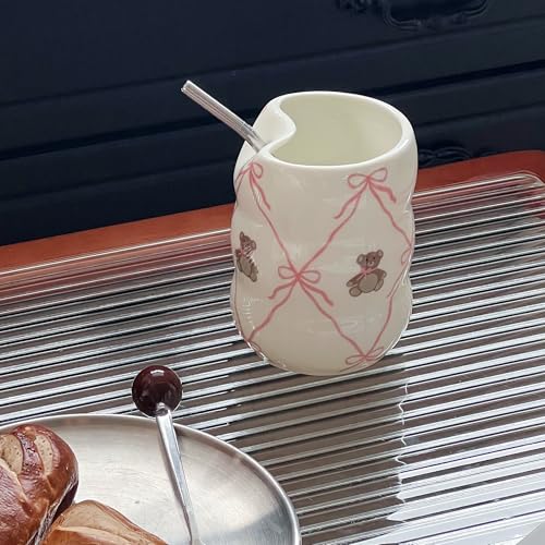 Taza de cerámica rosa con pajilla 12oz diseño oso miniatura 5