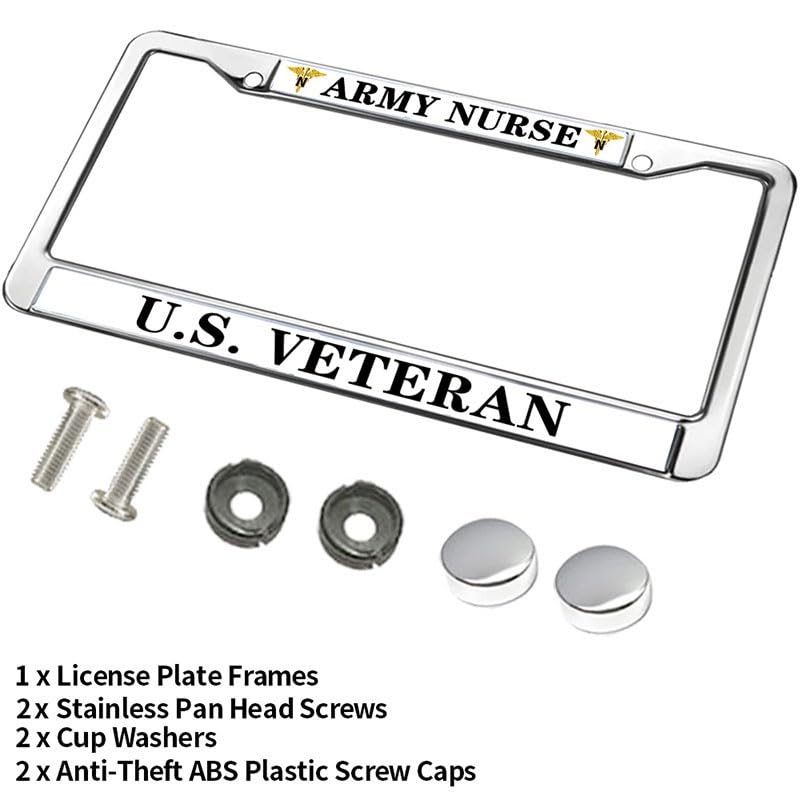 Image of Army Nurse Veteran License Plate Frame, Stainless Steel Metal Auto Tag Cover