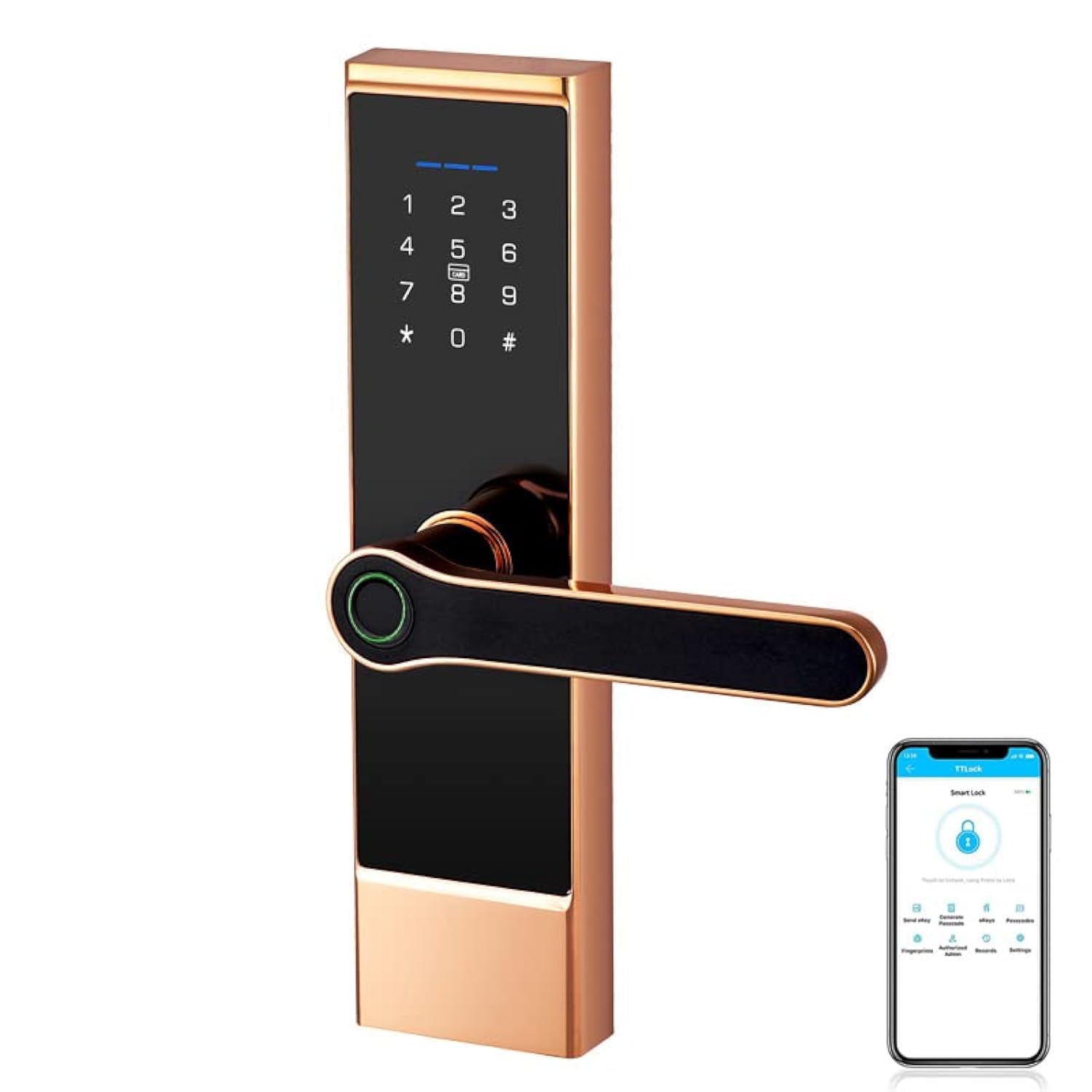 Razuvious Smart Lock, Smart Door Lock, Bluetooth Lock,Biometric Fingerprint with Touchscreen Keypad,Card,Remote Share,Auto Lock,Work with Alexa need TT Lock Gateway for Home Office