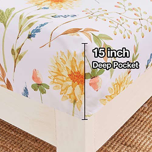 Image of JSD Boho Floral Printed Sheet Set Cal King Deep Pocket | 4 Piece Soft Botanical Microfiber Sheets, OEKO-TEX Certified, Easy Care