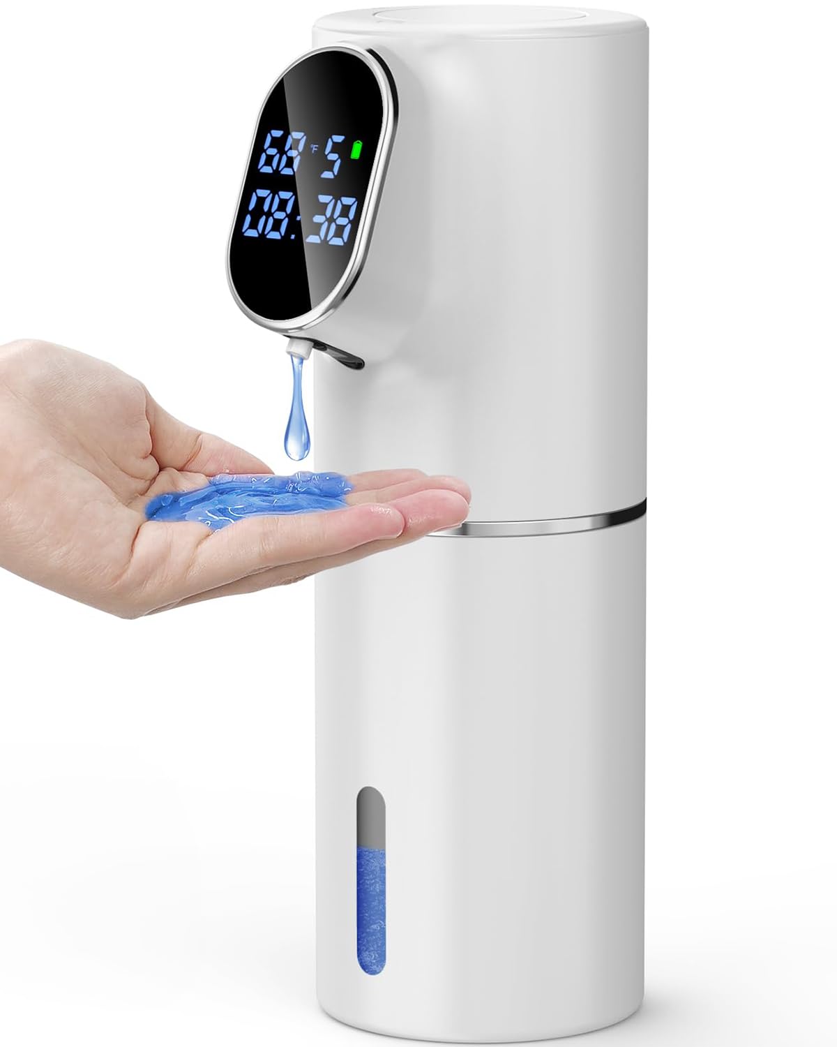 Automatic Liquid Soap Dispenser Touchless with Time and Temperature Display 5levels Auto Smart Electric Dish Hand Touch Free Soap Dispenser Rechargeable for Bathroom Kitchen (Gel-White)