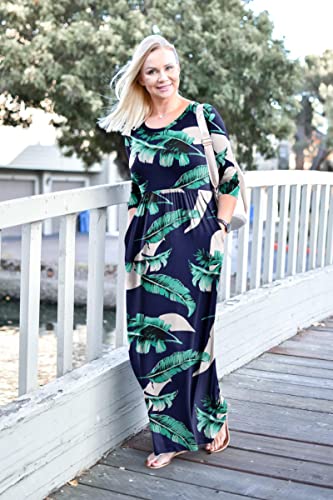 Image of WNEEDU Women's 3 /4 Sleeve Casual Loose Long Maxi Dresses with Pocket