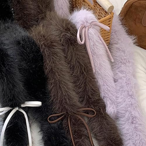 Popular Skinny Scarf For Winter Plush Long Scarf With Bowknot For Women Girl Neckwear Plush Neck Warmer Eye Catching Furry3